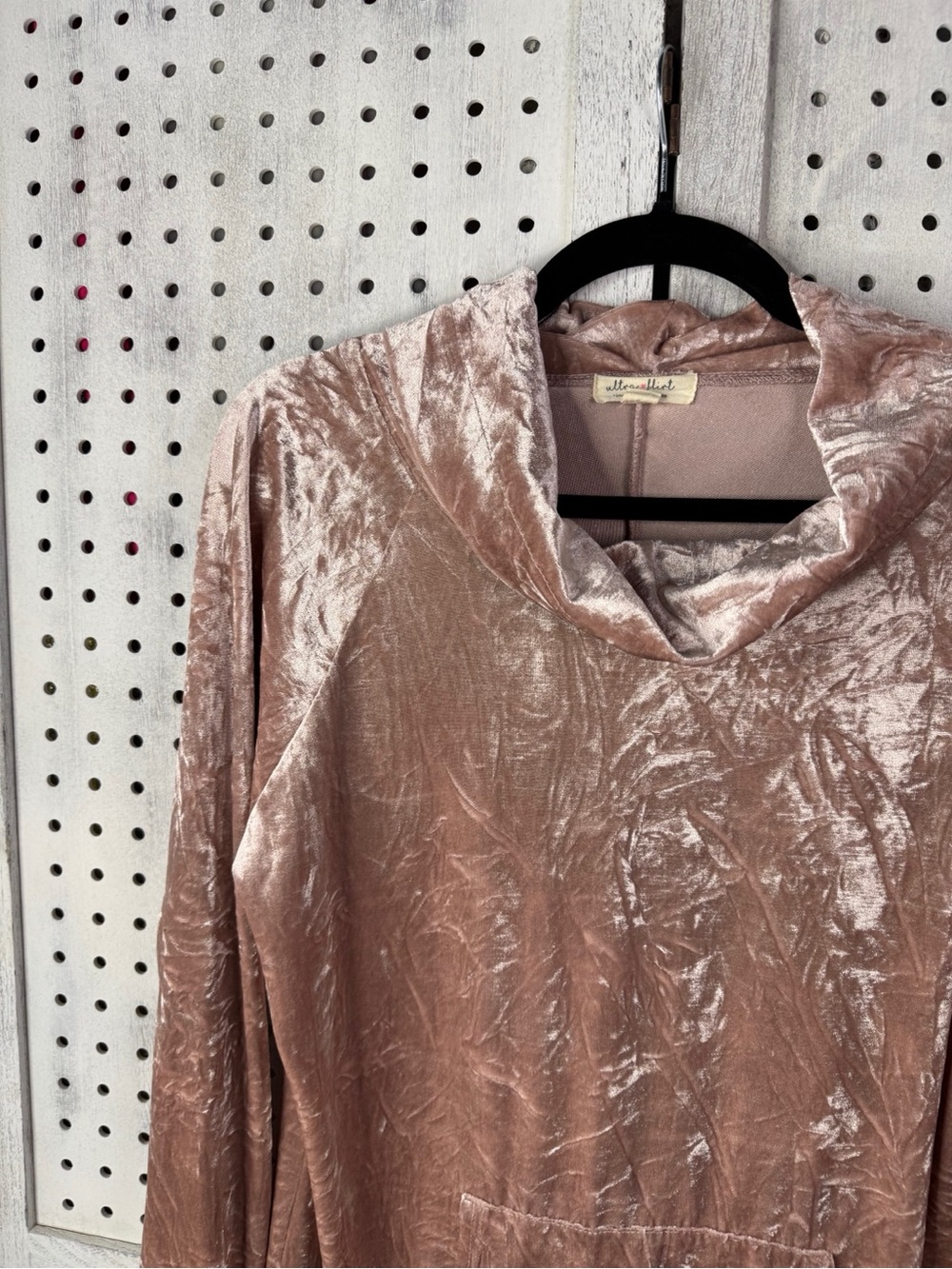 Ultra Flirt Blush Pink Crushed Velvet Hoodie Y2K Lounge Coquette Size L - Picture 6 of 11